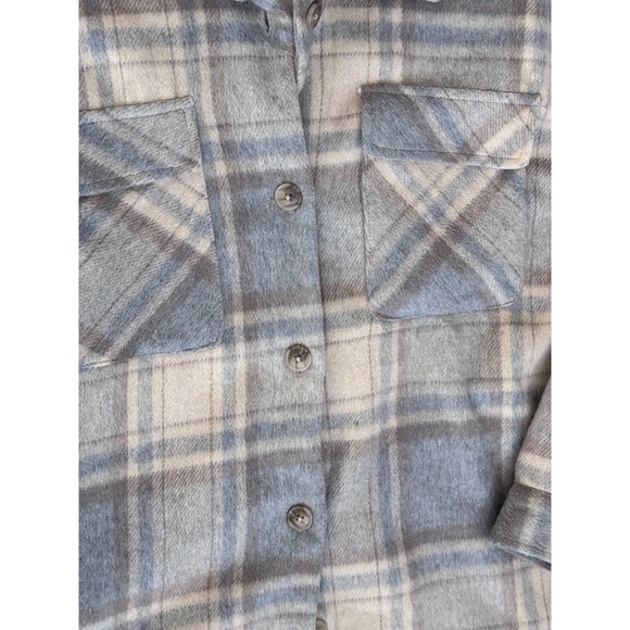 Thread & Supply Grey Tan Plaid Flannel Shacket XL Oversized Button Up Jacket - Picture 6 of 10